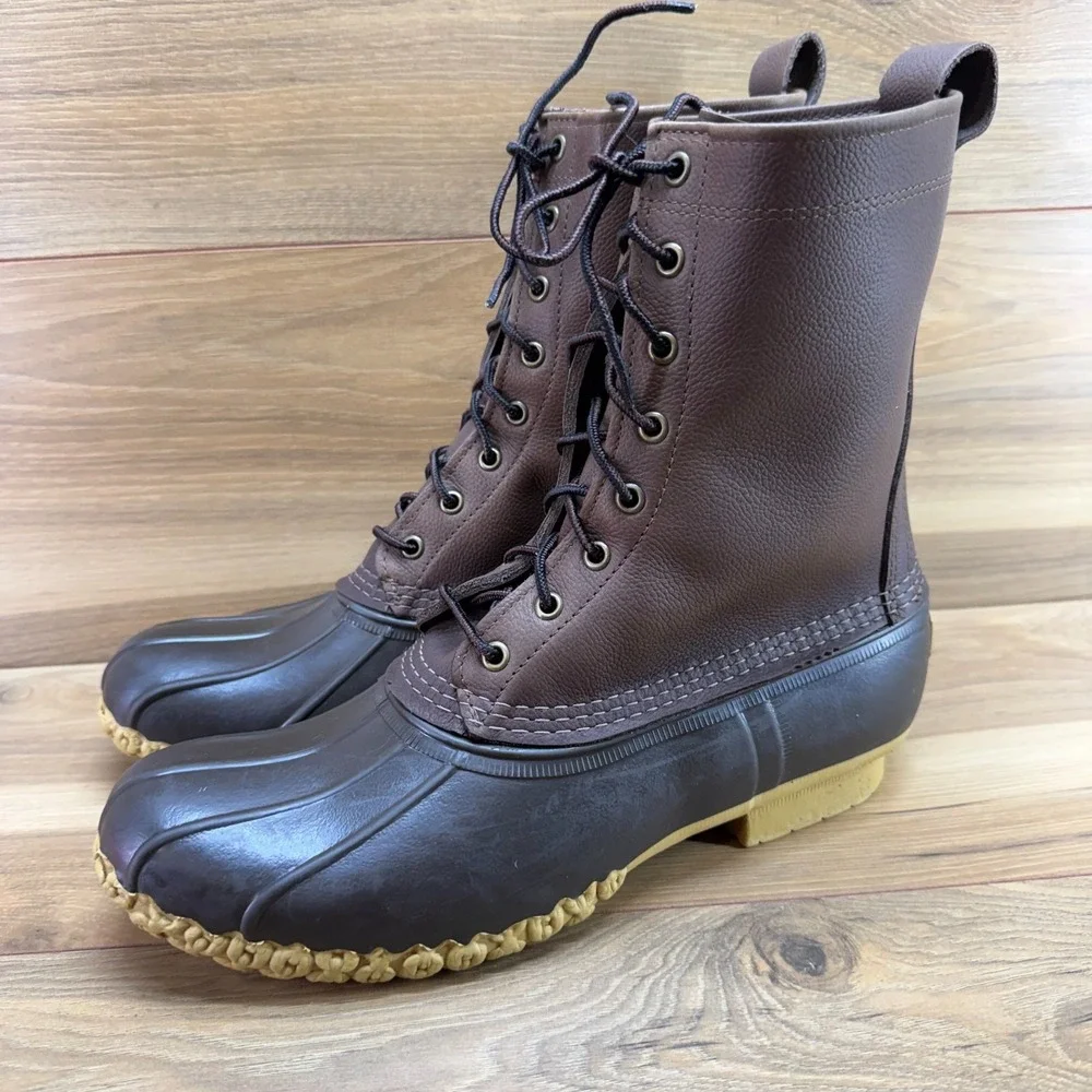 LL BEAN Boots Brown Leather Mens 11 Lace Up Waterproof Hunting Outdoor Duck